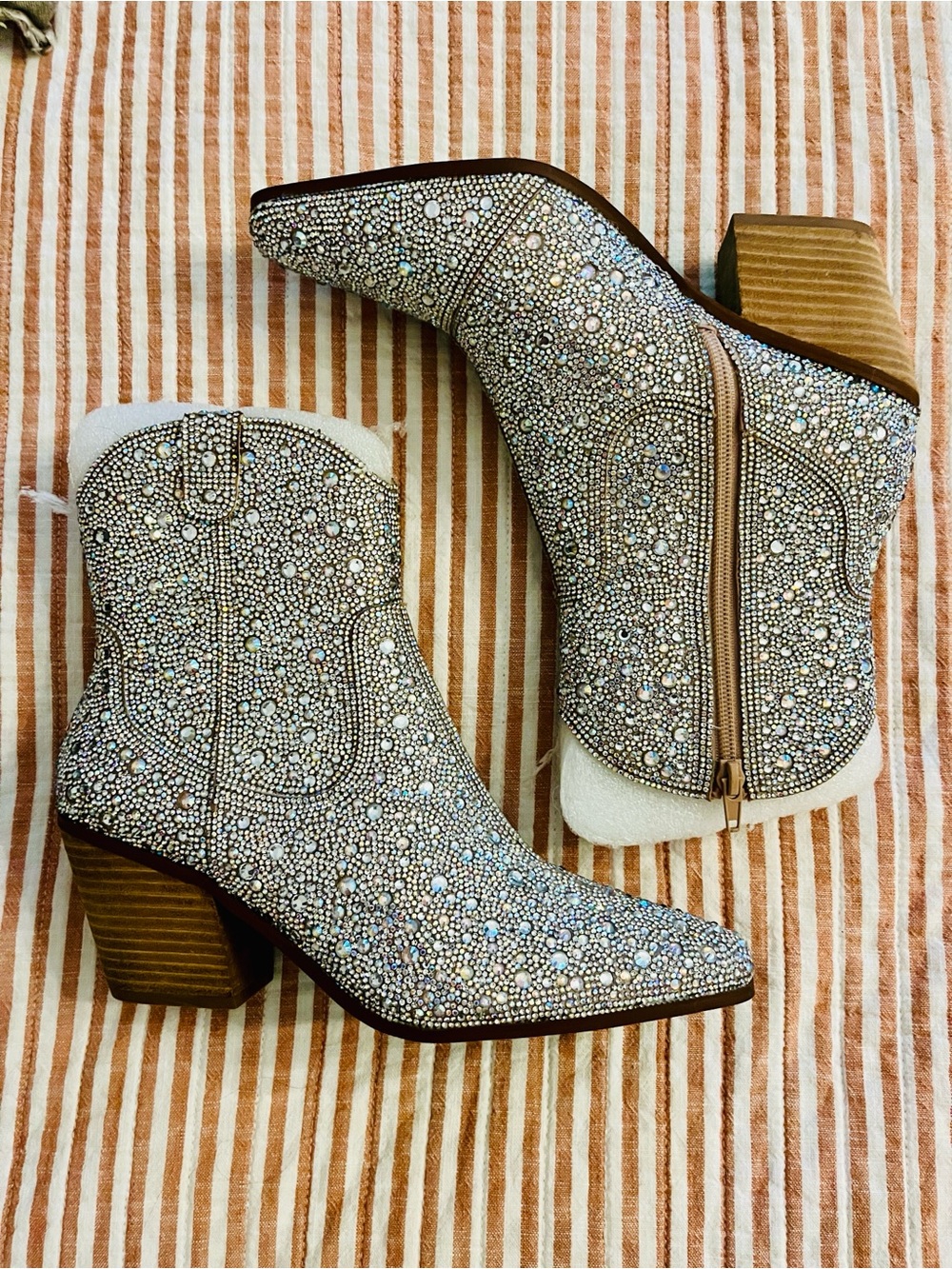 Betsey Johnson Silver Rhinestone Ankle Boots